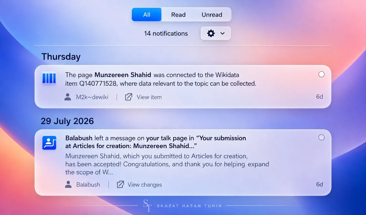 Wikipedia notification screenshot